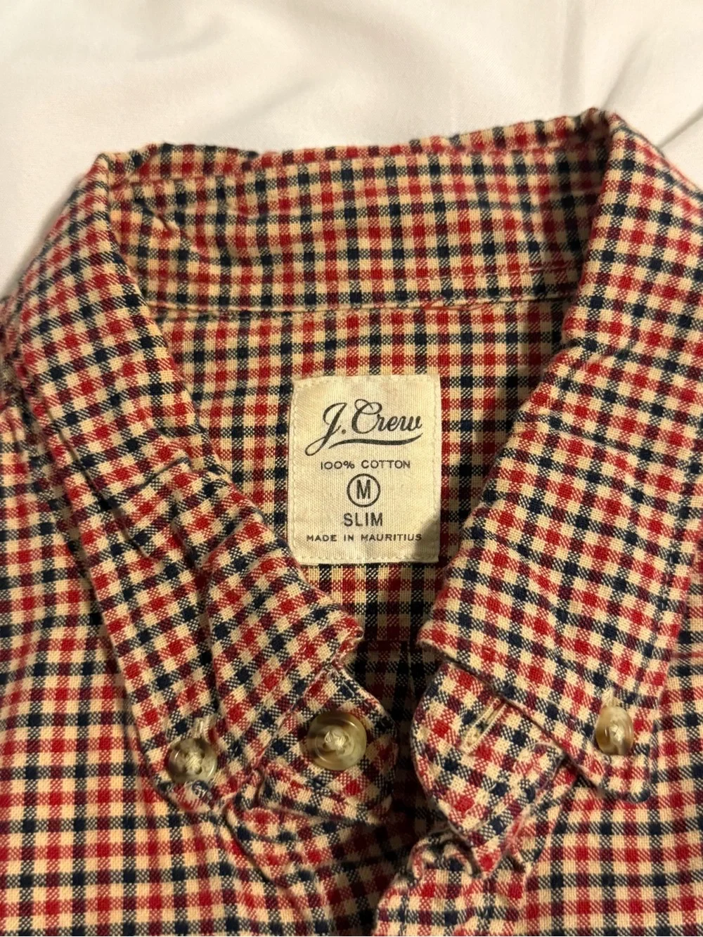 J. Crew Men's Red and Blue Checked Button-Down Shirt